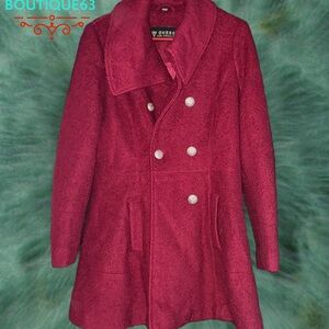 GUESS Women's Wool Blend Coat - Burgundy - Size Medium - Excellent Condition
